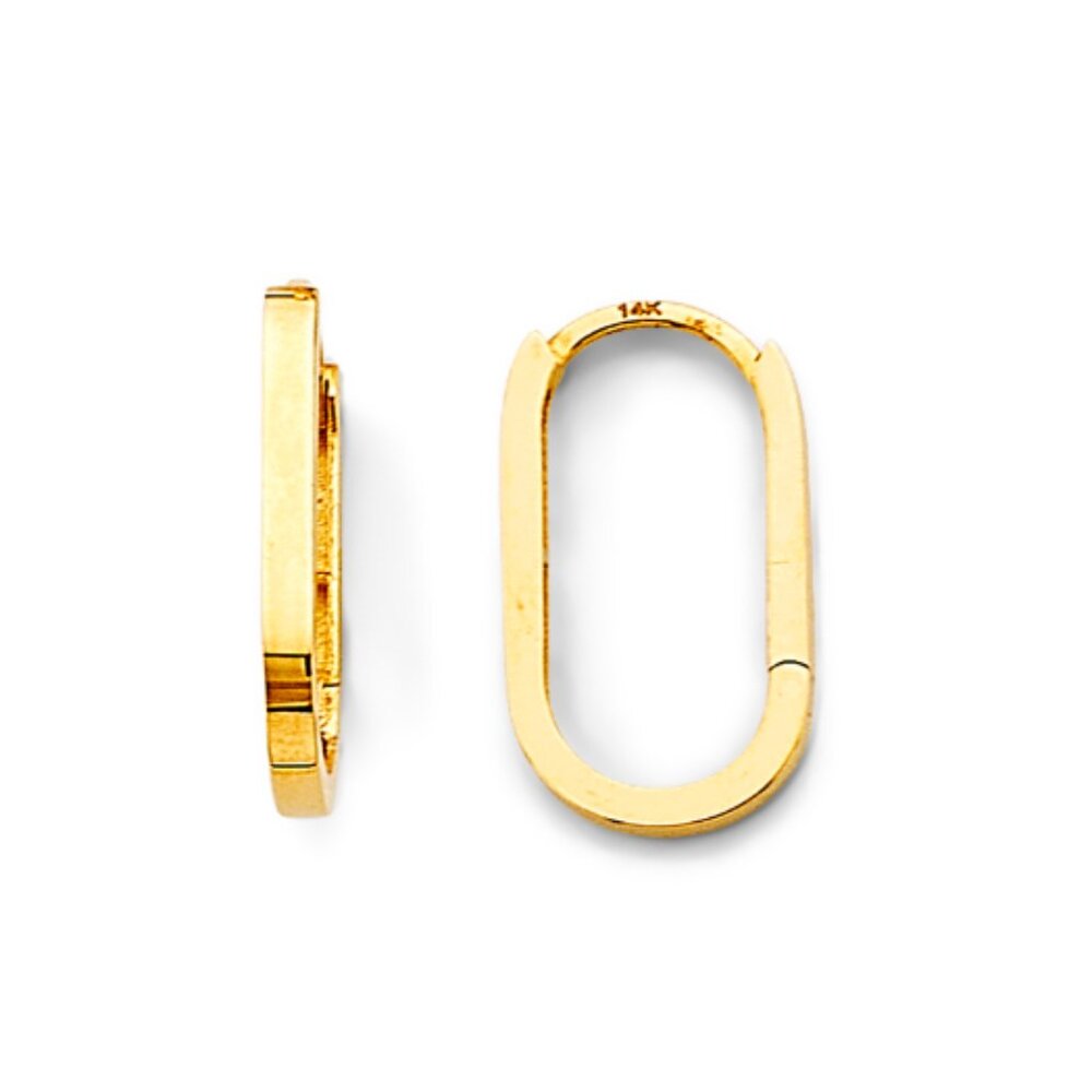 14KT Gold Shiny Paperclip Huggies Hoop Earrings